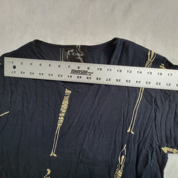 Exotica Carmel Womens Asymmetrical Black & Gold Printed Tunic Top Short Sleeve - Picture 5 of 8